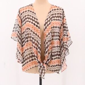 Southwestern Print Sheer Kimono Size S Lightweight Tie Front Cover Up Geometric